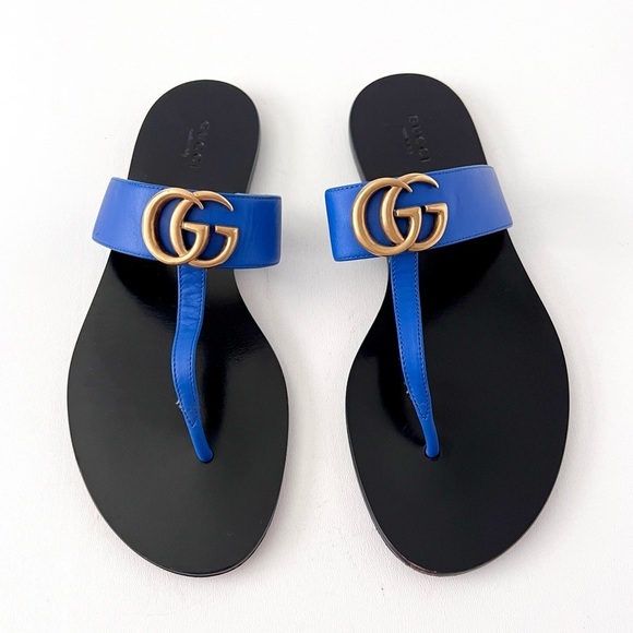 Gucci Shoes - GUCCI | Marmont Double G Logo Blue Leather
Sandals Thong Slides EU 38.5 US 8.5